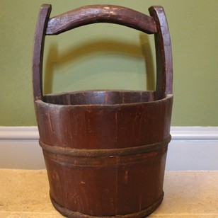 Antique Chinese Iron Bound Coopered Water Bucket